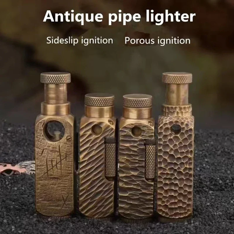 Vintage Collectible Lighters - Hand-Made Brass Carved Trench Lighter Flamidor