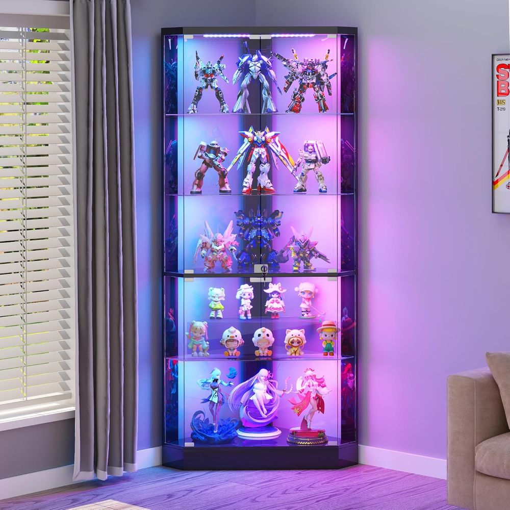 Collectible Collection - 69 Black 5-Tier Glass Display Cabinet