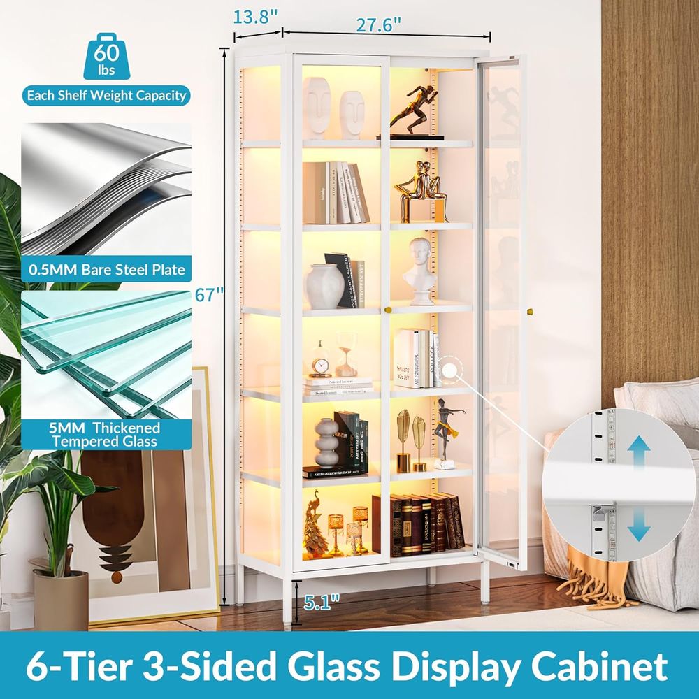 67 6-Tier Glass Curio Cabinet  - Collectible Collection avis et prix
