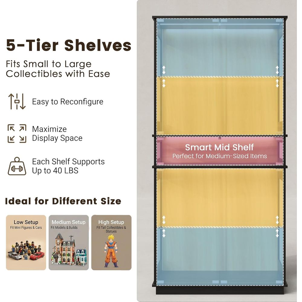 5-Shelf LED Lighted Glass Disp - Collectible Collection avis et prix