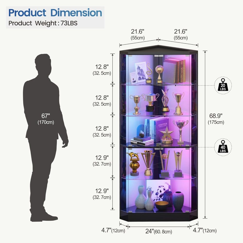 69 Black 5-Tier Glass Display  - Collectible Collection avis et prix