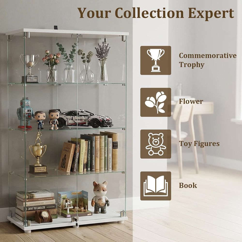 4-Tier Tempered Glass Curio Ca - Collectible Collection avis et prix