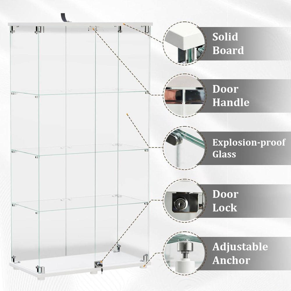 4-Tier Tempered Glass Curio Ca - Collectible Collection avis et prix
