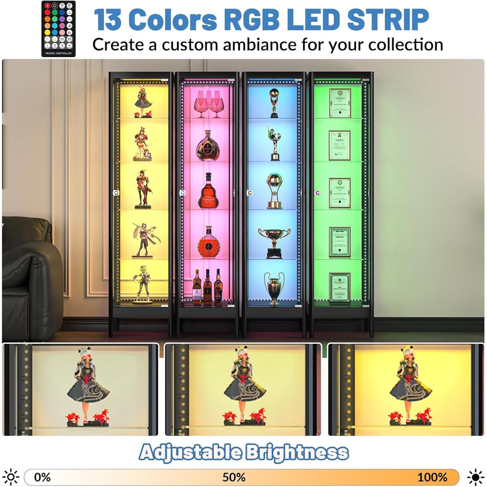 5-Tier Glass Display Cabinet w - Collectible Collection avis et prix