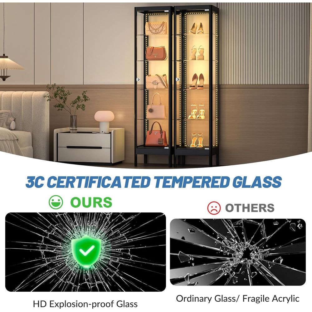 5-Tier Glass Display Cabinet w - Collectible Collection avis et prix