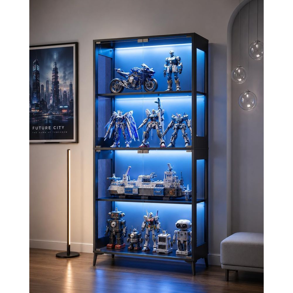 4-Tier Glass Display Cabinet w - Collectible Collection avis et prix