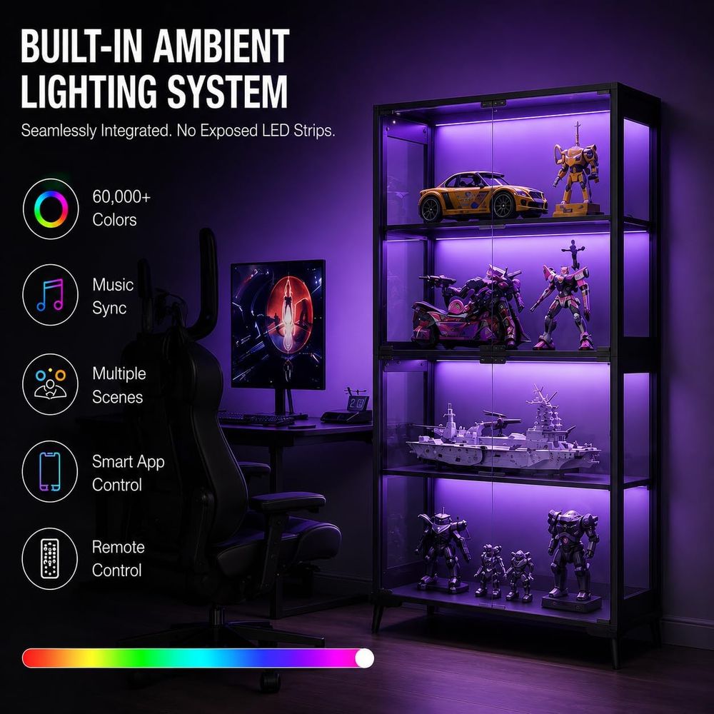 4-Tier Glass Display Cabinet w - Collectible Collection avis et prix
