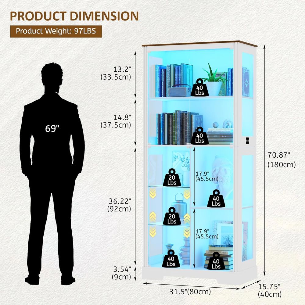 7-Tier Glass Display Cabinet w - Collectible Collection avis et prix