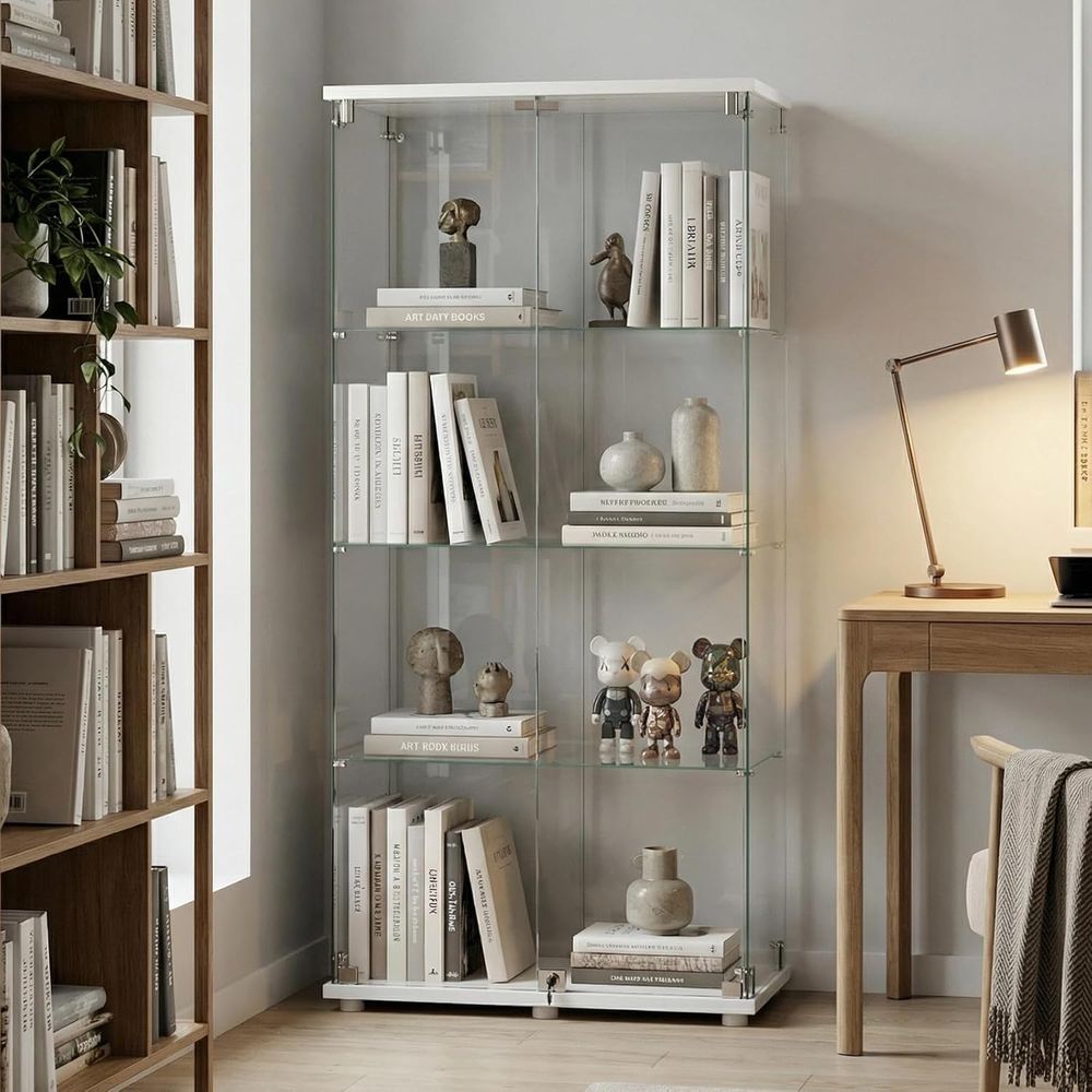 4-Tier Tempered Glass Curio Ca - Collectible Collection avis et prix