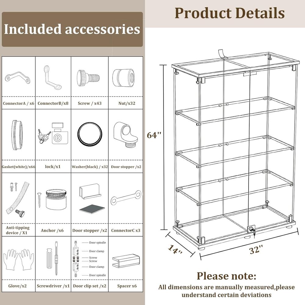 4-Tier Tempered Glass Curio Ca - Collectible Collection avis et prix